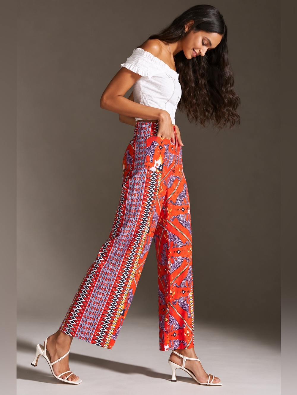 Anthropologie Maeve The Colette Leopard Print Linen Blend Crop Wide Leg Pants 12